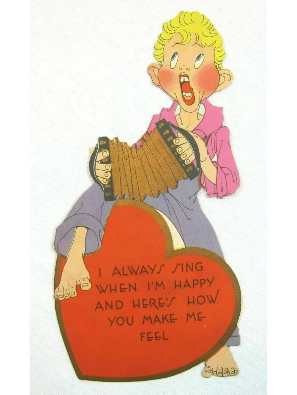 Vintage Valentine Card Barefoot Country Boy Hillbilly Sing Play Accordion 1933